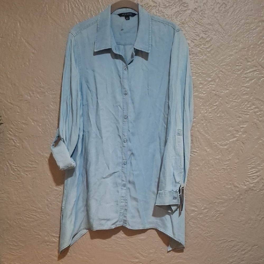 New.Zac & Rachel Women's Light Blue Casual Button Down Shirt Size L